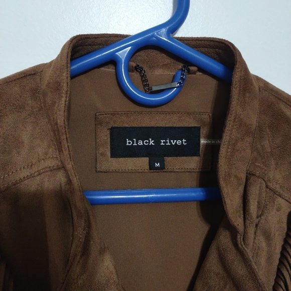 Women's Black Rivet Faux Leather Western Fringed Jacket Long Sleeves Size M - Picture 3 of 12